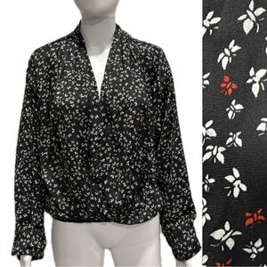 Intimately Free People Butterfly Print Blouse Size M Shawl Collar Elastic Hem